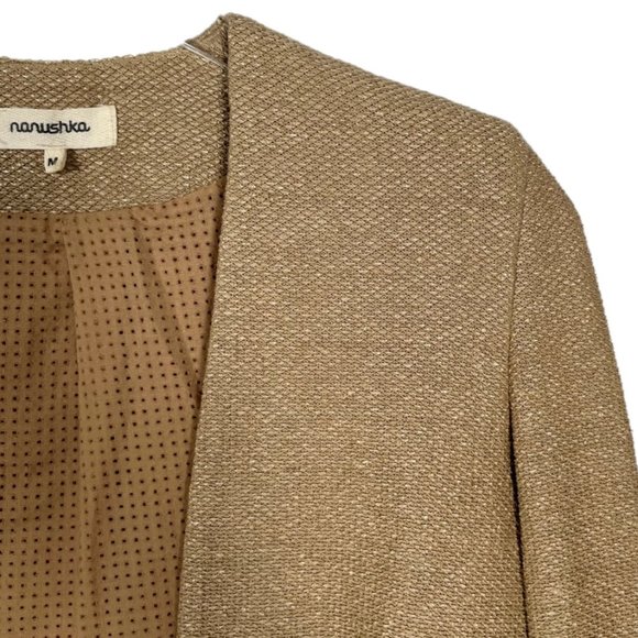 Nanushka Basket Weave Textured Open Cropped Camel Blazer Size Medium - Picture 2 of 6